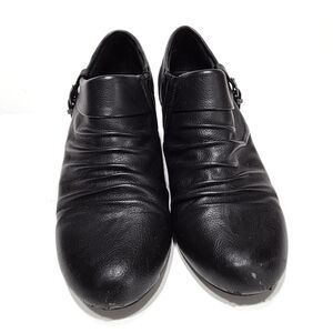 BareTraps Rallie Black Heels Slip On  Shoes Women 8 M Ruched Buckle Comfort Chic
